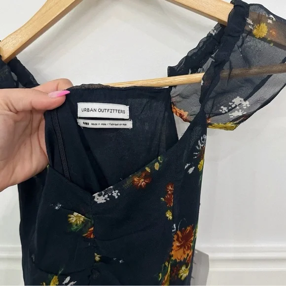 Urban Outfitters Blue and Orange Ruffled Tiered Midi Dress - Picture 3 of 6